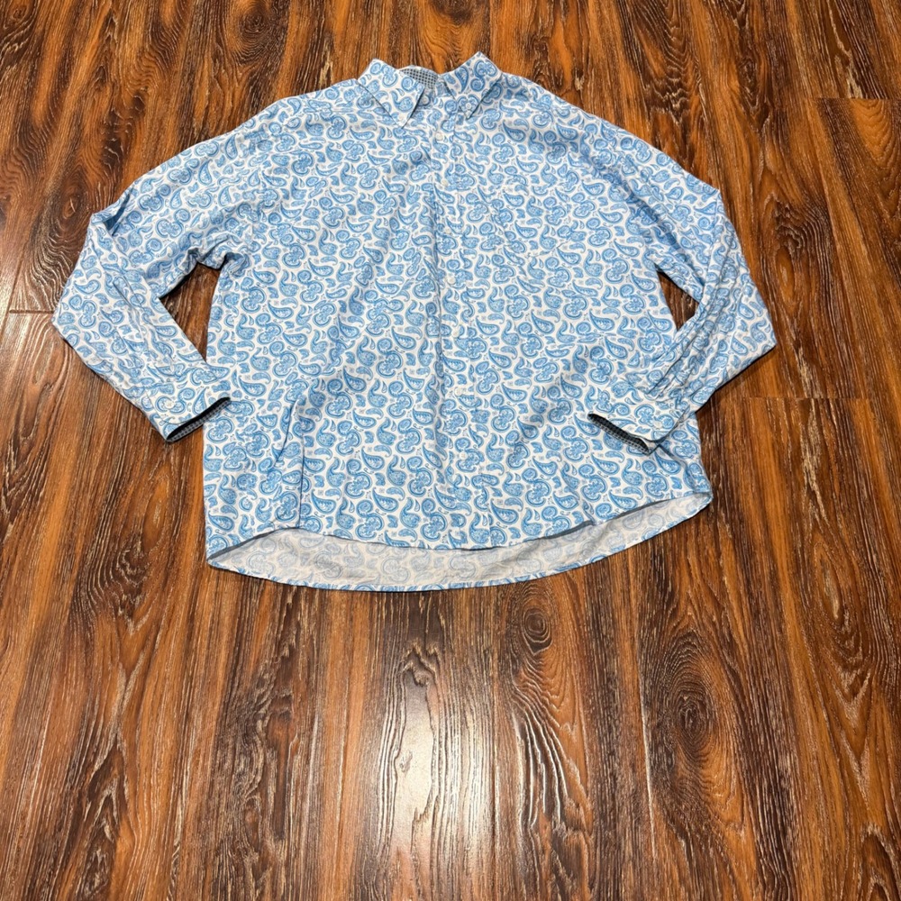 Panhandle XL Button Down Shirt Mens Blue White Paisley Tuf Cooper Performance